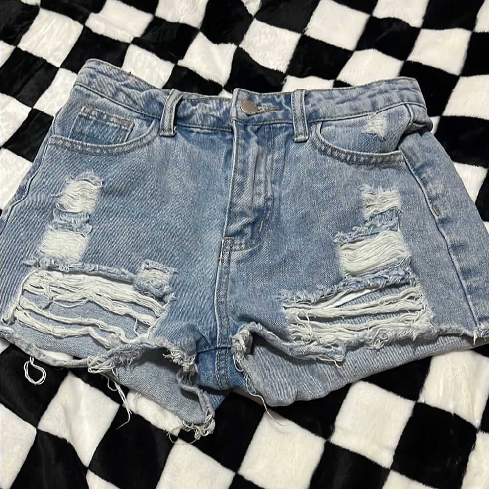 SHEIN Blue Distressed Jean Shorts High-Waisted